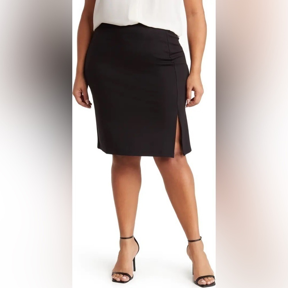 Tahari Woman Black Pencil Skirt Side Slit Plus Size 2X TH25217WNR NEW